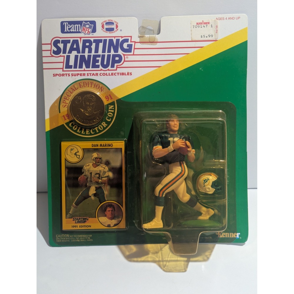 1991 Starting Lineup Dan Marino Miami Dolphins Special Edition Figure Coin Card